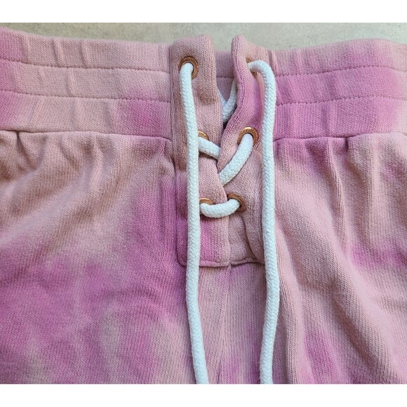 Volcom Tie Dye Pink & White Soft Fleece Front Tie Shorts Women's Size Medium - Picture 3 of 6